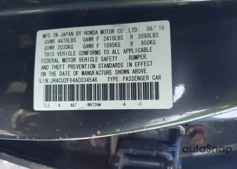 2010 Acura Tsx 2.4 z USA, uszkodzony, nr VIN JH4CU2F64AC034546